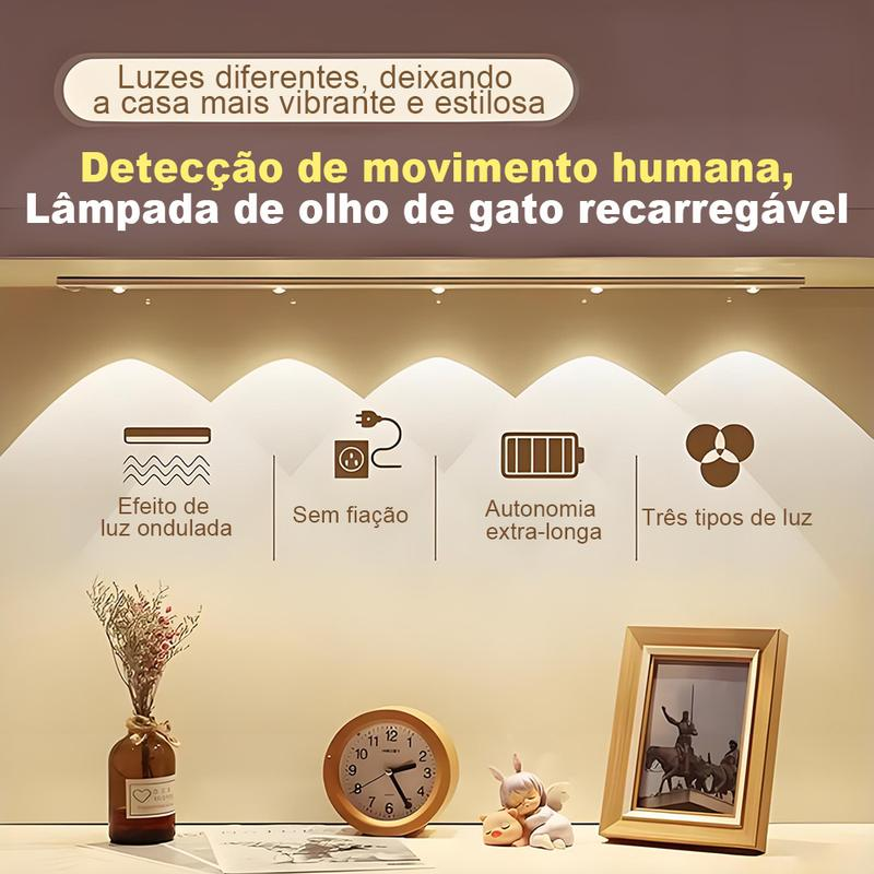 Luminária recarregável com sensor de movimento e efeito de luz ondulada